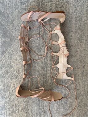 Zara Lace-Up Tall Gladiator Sandals in Nude Sz40